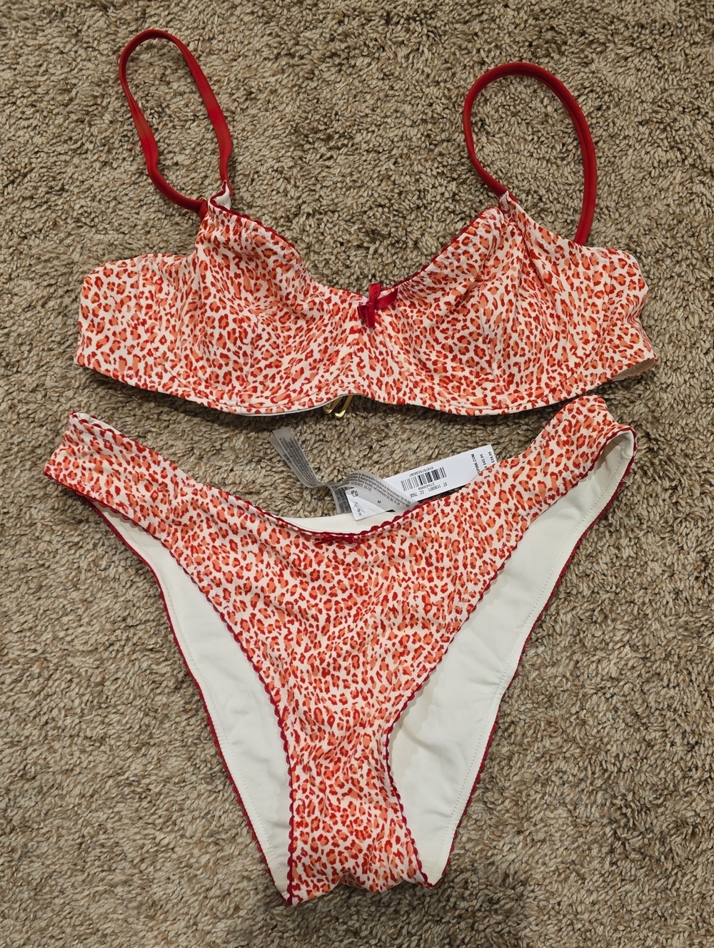 Womens Red Leopard Print Two-Piece Swim Set PINK Frankie's Collab